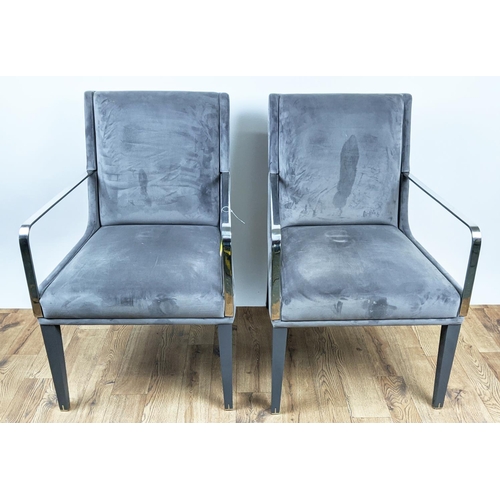 416 - DINING CHAIRS, set of eight, comprising two open armchairs and six side chairs, grey fabric upholste... 