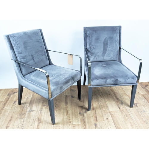 416 - DINING CHAIRS, set of eight, comprising two open armchairs and six side chairs, grey fabric upholste... 