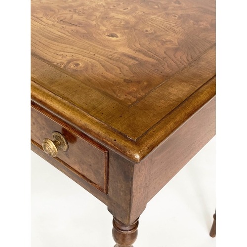 279 - LAMP TABLES, a pair, George III design burr walnut and crossbanded each with frieze drawer and turne... 