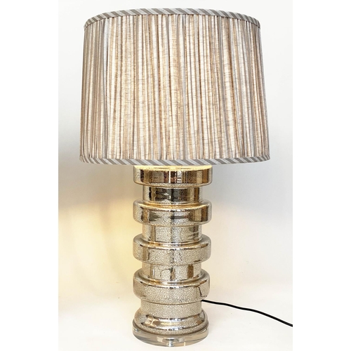 277 - TABLE LAMPS, a pair, silvered glass of circular ribbed drum form with pleated shades from India Jane... 