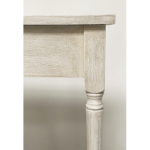 284 - CONSOLE TABLE, Regency style grey painted rectangular of breakfront form with turned reeded supports... 