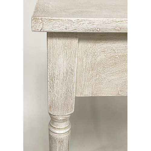 284 - CONSOLE TABLE, Regency style grey painted rectangular of breakfront form with turned reeded supports... 