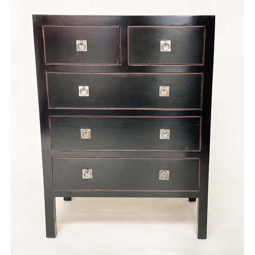 466 - CHEST, India Jane, lacquered and caned with two short and three long drawers, 70cm W x 47cm D x 94cm... 