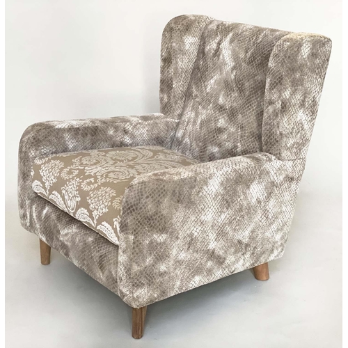 467 - ARMCHAIR, contemporary cut grey/silver velvet upholstered with tapering supports, 82cm W.