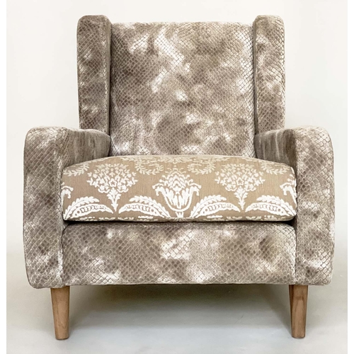 467 - ARMCHAIR, contemporary cut grey/silver velvet upholstered with tapering supports, 82cm W.