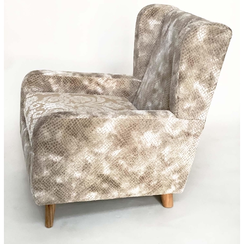 467 - ARMCHAIR, contemporary cut grey/silver velvet upholstered with tapering supports, 82cm W.