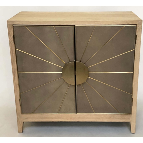 468 - 'SUNRISE' SIDE CABINET, contemporary ash with two silvered and sunburst panelled doors, 102cm W x 48... 