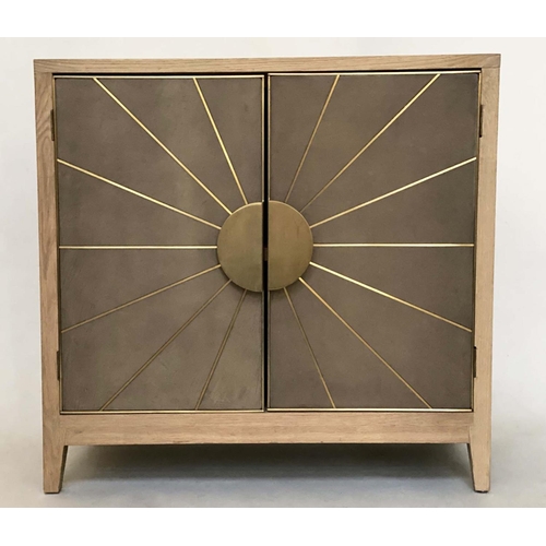 468 - 'SUNRISE' SIDE CABINET, contemporary ash with two silvered and sunburst panelled doors, 102cm W x 48... 