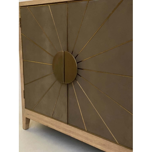 468 - 'SUNRISE' SIDE CABINET, contemporary ash with two silvered and sunburst panelled doors, 102cm W x 48... 