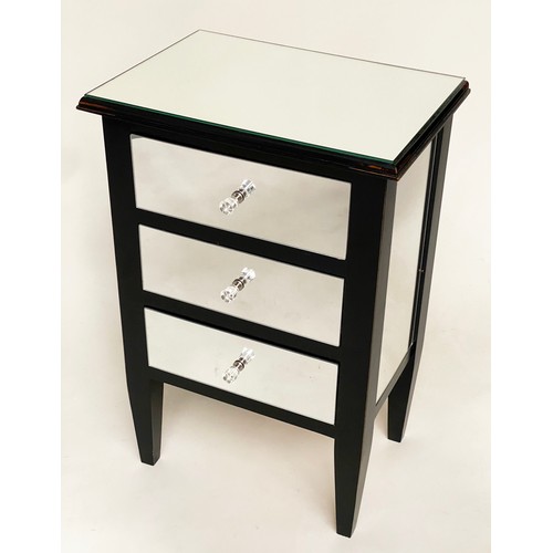 473 - BEDSIDE CHESTS, a pair, mirror clad each with three drawers, 46cm x 32cm x 70cm H. (2)