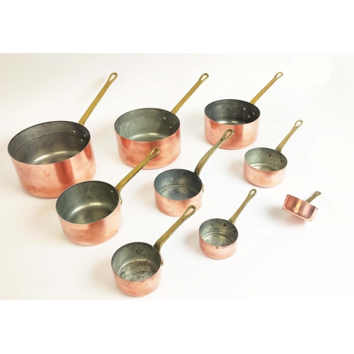 124 - COLLECTION OF COPPERWARE, comprising batterie de cuisine, consisting of 9 graduated pans, fish pouch... 