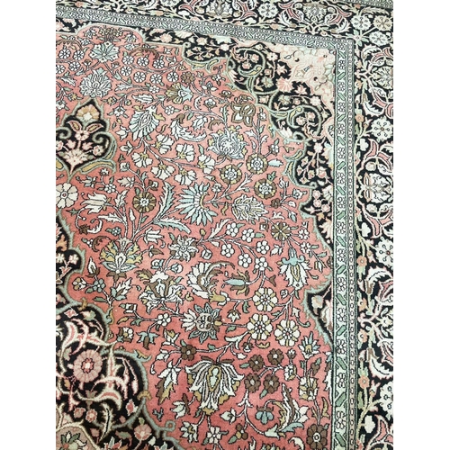 92 - FINE PURE SILK QUM DESIGN CARPET, 318cm x 215cm.