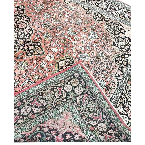 92 - FINE PURE SILK QUM DESIGN CARPET, 318cm x 215cm.