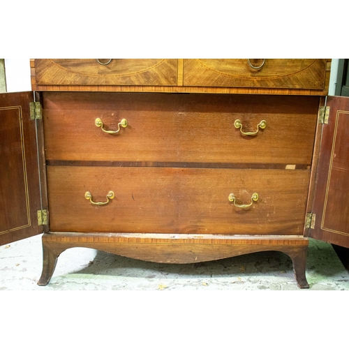 111 - SECRETAIRE BOOKCASE, 110cm W x 57cm D x 236cm, George III mahogany and tulipwood banded with glazed ... 