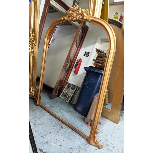 112 - OVERMANTEL MIRROR, 148cm H x 135cm W, Victorian style gilt wood.