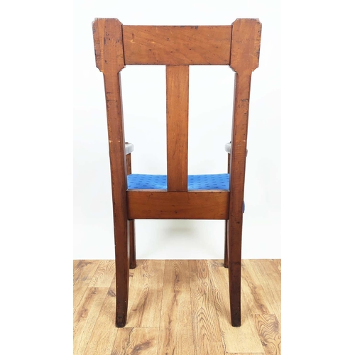 118 - OPEN ARMCHAIRS, a pair, each 56cm x 102cm H, Victorian Gothic revival walnut with blue drop in seats... 