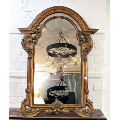 119 - WALL MIRROR, 122cm H x 82cm W, the gilt frame, enclosing a shaped plate.