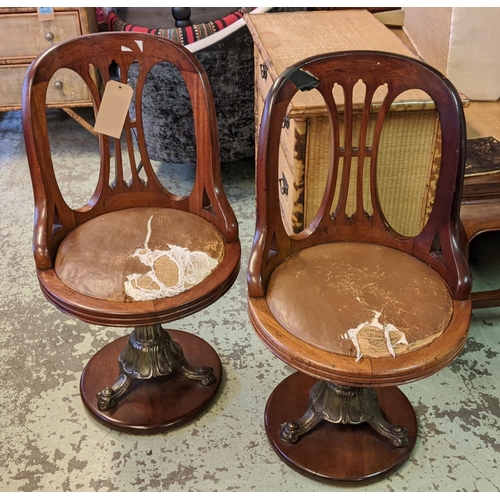 125 - PAIR OF SWIVEL DESK CHAIRS, each 52cm W x 97cm H, reputedly from a ship's library, 19th century maho... 