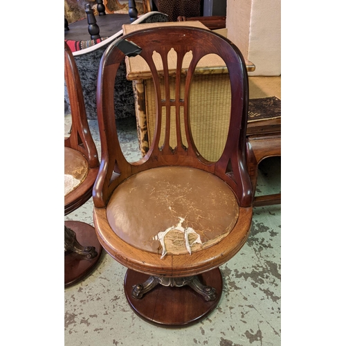 125 - PAIR OF SWIVEL DESK CHAIRS, each 52cm W x 97cm H, reputedly from a ship's library, 19th century maho... 