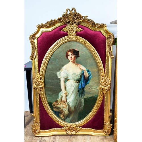 139 - ROMANTICISM PRINTS, a set of two, in gilt frames with red padded detail, 132cm x 82cm. (2)