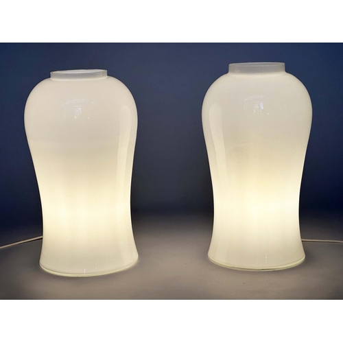 147 - TABLE LAMPS BY INGO MAURER, a pair, mid 20th century, white glass vase form, 50cm H. (2)