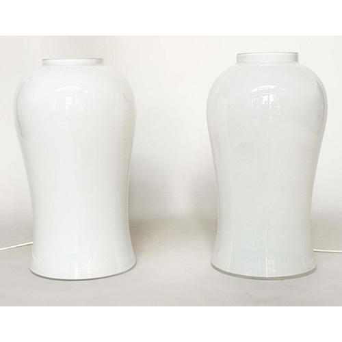 147 - TABLE LAMPS BY INGO MAURER, a pair, mid 20th century, white glass vase form, 50cm H. (2)