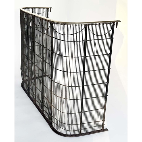 149 - NURSERY FENDER, Victorian wrought iron and mesh panelled with brass rail and arch detail, 93cm W x 6... 