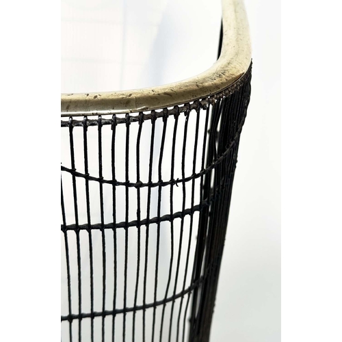 149 - NURSERY FENDER, Victorian wrought iron and mesh panelled with brass rail and arch detail, 93cm W x 6... 