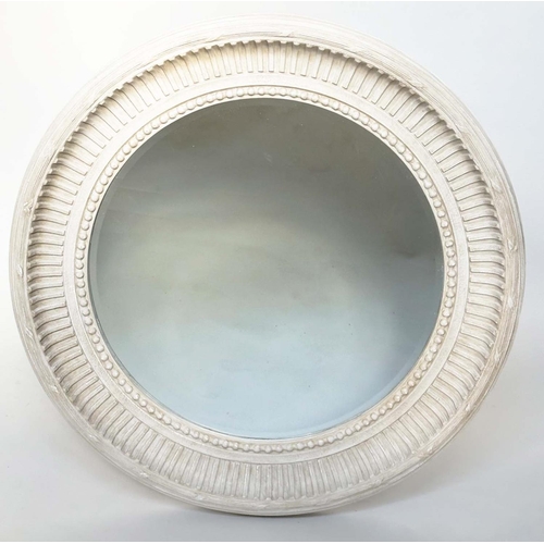 153 - WALL MIRROR, Regency style circular grey painted with fluted and beaded frame and bevelled mirror, 8... 