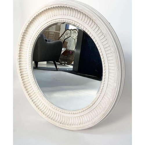 153 - WALL MIRROR, Regency style circular grey painted with fluted and beaded frame and bevelled mirror, 8... 