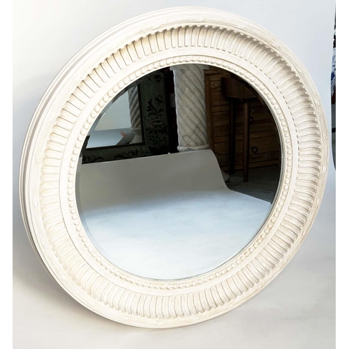 153 - WALL MIRROR, Regency style circular grey painted with fluted and beaded frame and bevelled mirror, 8... 