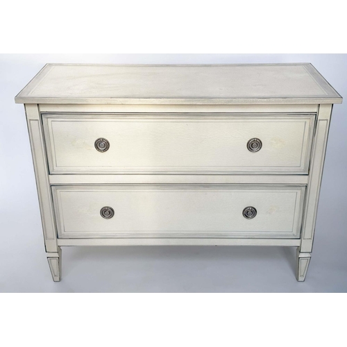 154 - COMMODE, Gustavian style traditionally grey painted with two long drawers and stile supports, 110cm ... 