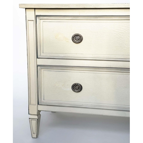 154 - COMMODE, Gustavian style traditionally grey painted with two long drawers and stile supports, 110cm ... 