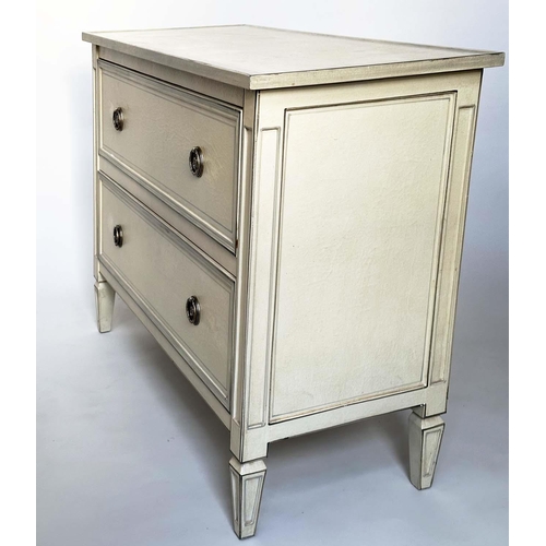 154 - COMMODE, Gustavian style traditionally grey painted with two long drawers and stile supports, 110cm ... 