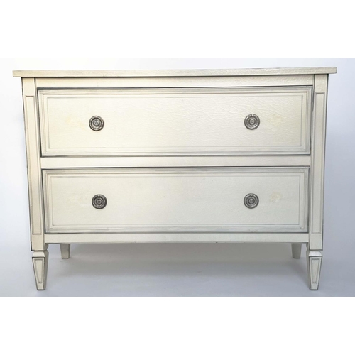 154 - COMMODE, Gustavian style traditionally grey painted with two long drawers and stile supports, 110cm ... 