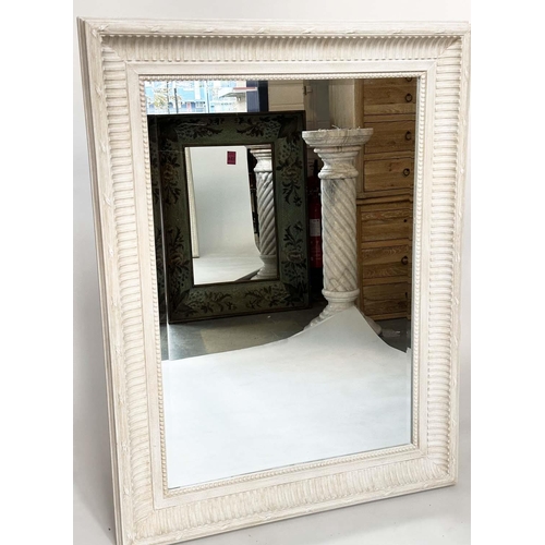 158 - WALL MIRROR, Regency style rectangular grey painted with fluted and beaded frame, 125cm x 95cm.