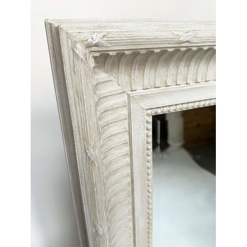 158 - WALL MIRROR, Regency style rectangular grey painted with fluted and beaded frame, 125cm x 95cm.