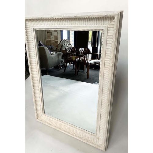 158 - WALL MIRROR, Regency style rectangular grey painted with fluted and beaded frame, 125cm x 95cm.