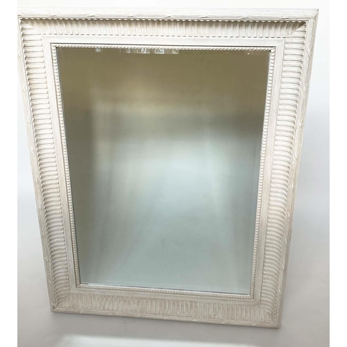 158 - WALL MIRROR, Regency style rectangular grey painted with fluted and beaded frame, 125cm x 95cm.