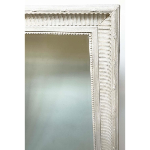 158 - WALL MIRROR, Regency style rectangular grey painted with fluted and beaded frame, 125cm x 95cm.