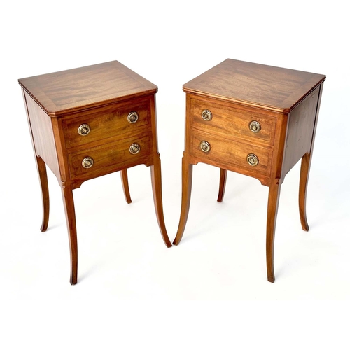 167 - LAMP TABLES, a pair, French design mahogany each with two drawers and swept supports, 39cm W x 36cm ... 