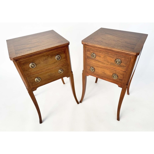 167 - LAMP TABLES, a pair, French design mahogany each with two drawers and swept supports, 39cm W x 36cm ... 