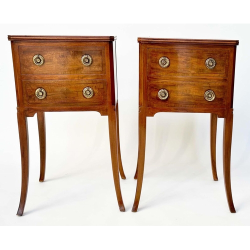 167 - LAMP TABLES, a pair, French design mahogany each with two drawers and swept supports, 39cm W x 36cm ... 