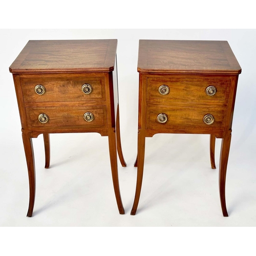 167 - LAMP TABLES, a pair, French design mahogany each with two drawers and swept supports, 39cm W x 36cm ... 