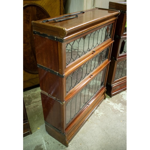 221 - GLOBE WERNICKE BOOKCASES, three matching, circa 1900 mahogany, each in sections with three leaded gl... 