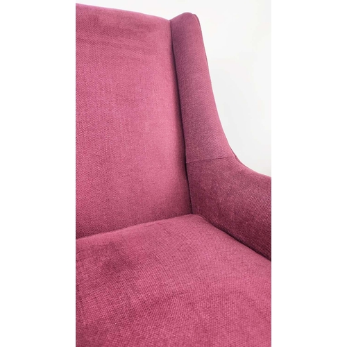 314 - ARMCHAIRS, a pair, each 62cm x 99cm H in claret fabric upholstery. (2)