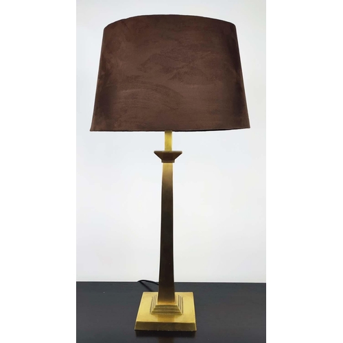 318 - TABLE LAMP, 72cm H, tapering metal column form, with suedette shade.