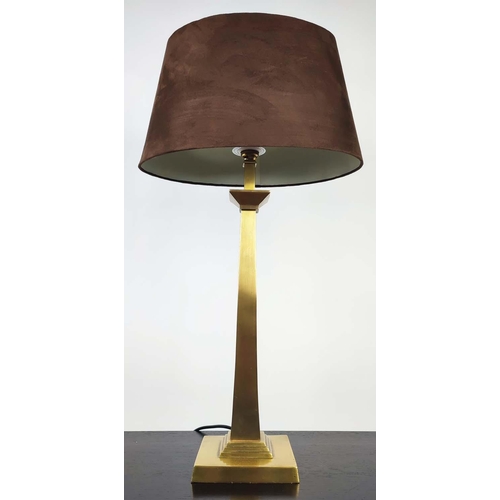 318 - TABLE LAMP, 72cm H, tapering metal column form, with suedette shade.