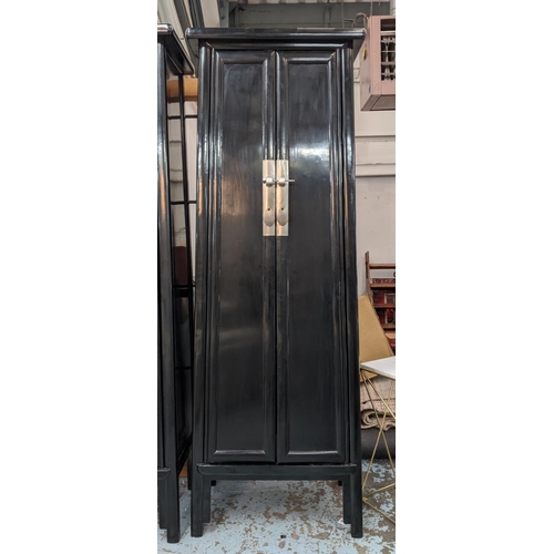 335 - CABINET, 83cm x 23cm H x 51cm, Chinese style, black finish.