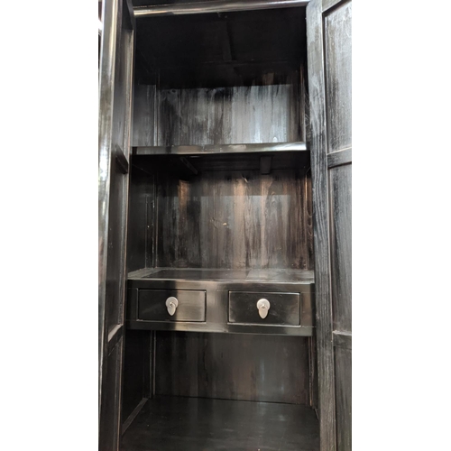 335 - CABINET, 83cm x 23cm H x 51cm, Chinese style, black finish.